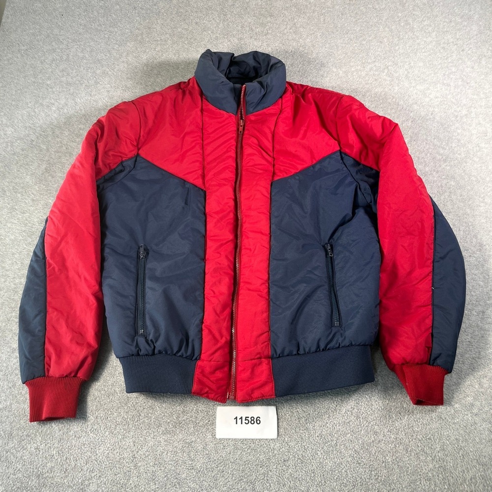 Vintage Charles Klein Sport Puffer Jacket Mens Large Red Navy Blue Colorblock